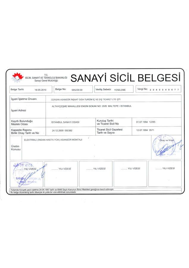 Sanayi Sicil Belgesi